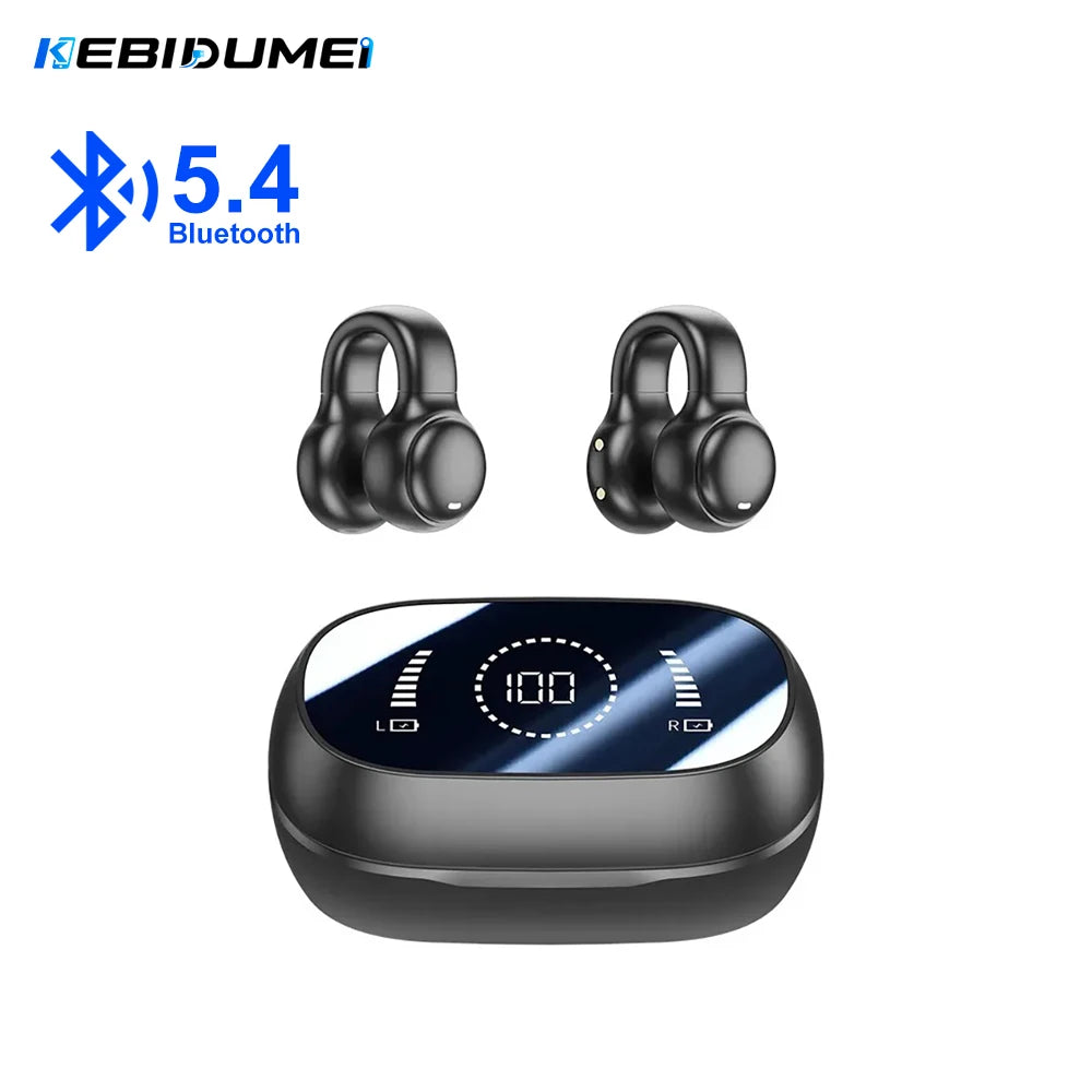 KEBIDUMEI Bluetooth 5 4 Headphones Mirror Digital Display Ear Clip