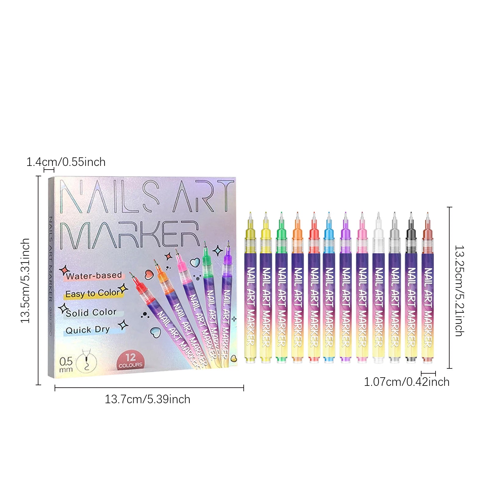 12-Piece Acrylic Nail Art Pen Set – 12 Color Fine Liner Kit Nail Art Pen Set Zpaxo Set A