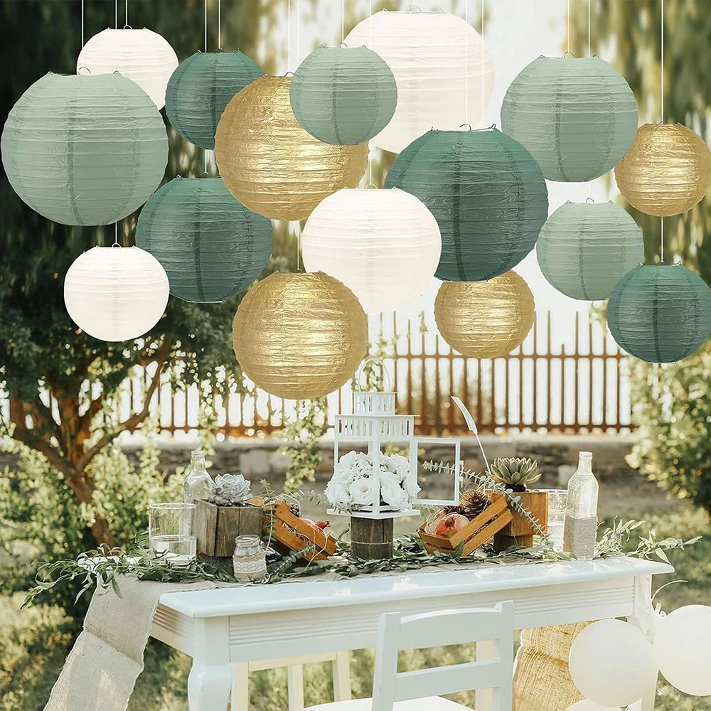 15 Sage Green Paper Lanterns Wedding Decoration Background Hanging