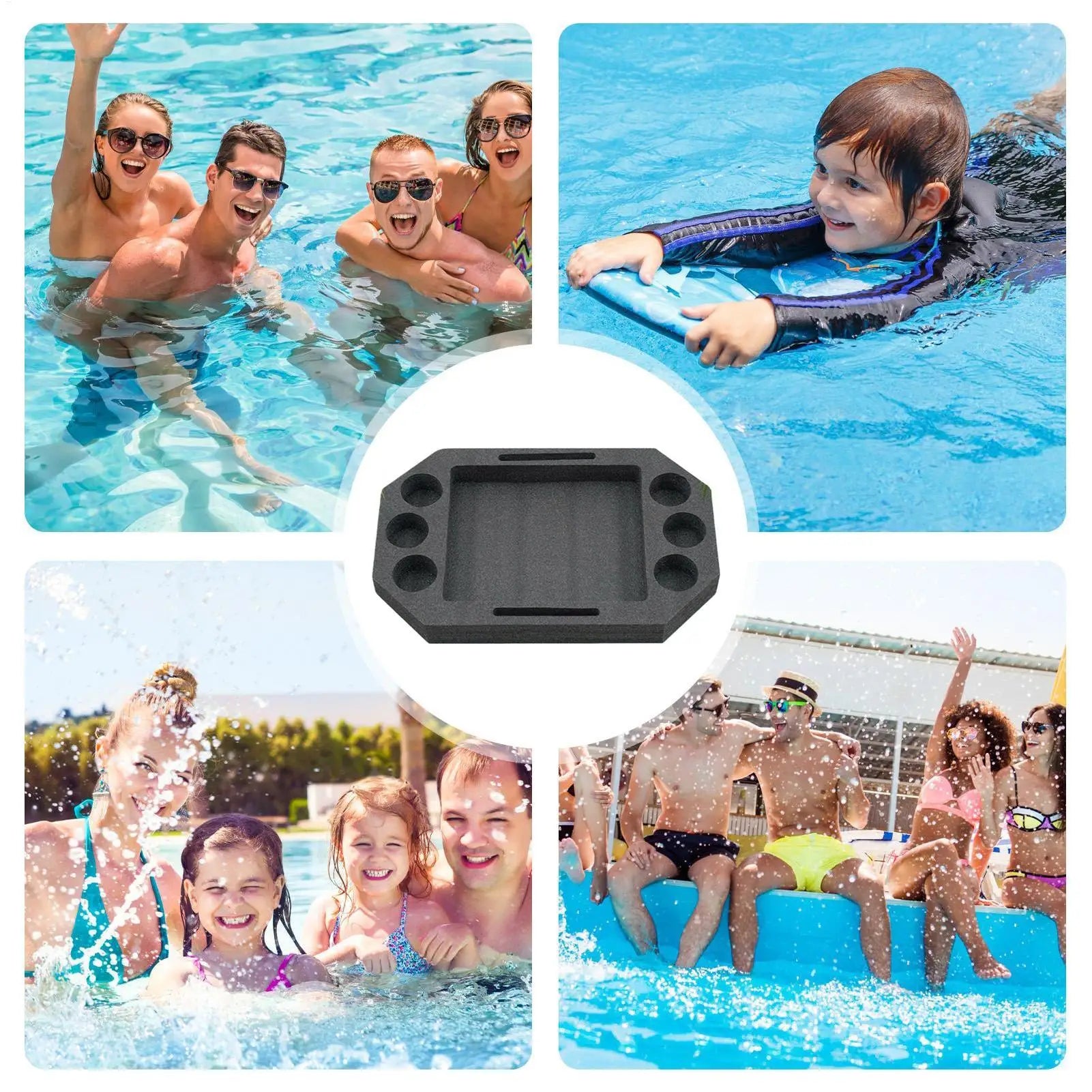 Large Floating Pool Tray Built-in Dividers Waterproof Drink Holder