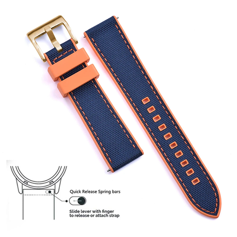 FKM Hybrid Rubber Nylon Watch Strap 20mm 22mm Quick Release