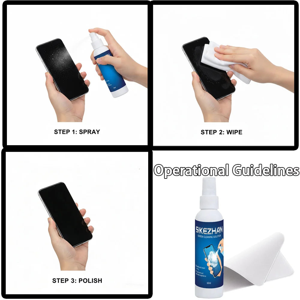 60ml Screen Cleaner Set, 6-in-1 Professional Tool, Suitable for All Screens, Quick Drying Without Marks, Safe and Efficient Zpaxo