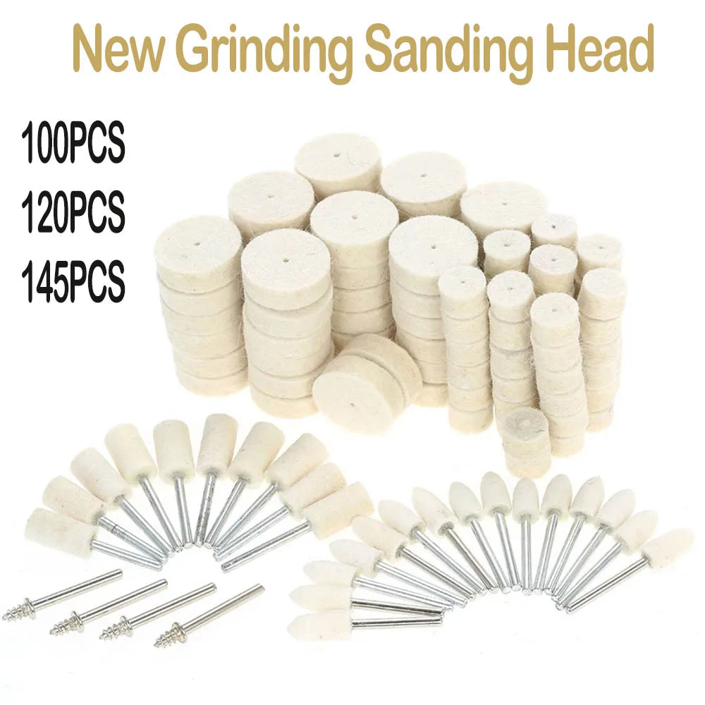 100/120/145PCS Wool Felt Grinding Sanding Head Polishing Wheel Tool Combination Set About 3mm Shank Dremel Dril for Jewelry/Gold Zpaxo