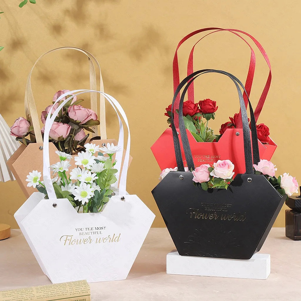 Heart-Shaped Paper Flower Gift Box with Handle | DIY Floral Floral Gift Box Zpaxo Black1pcs Other