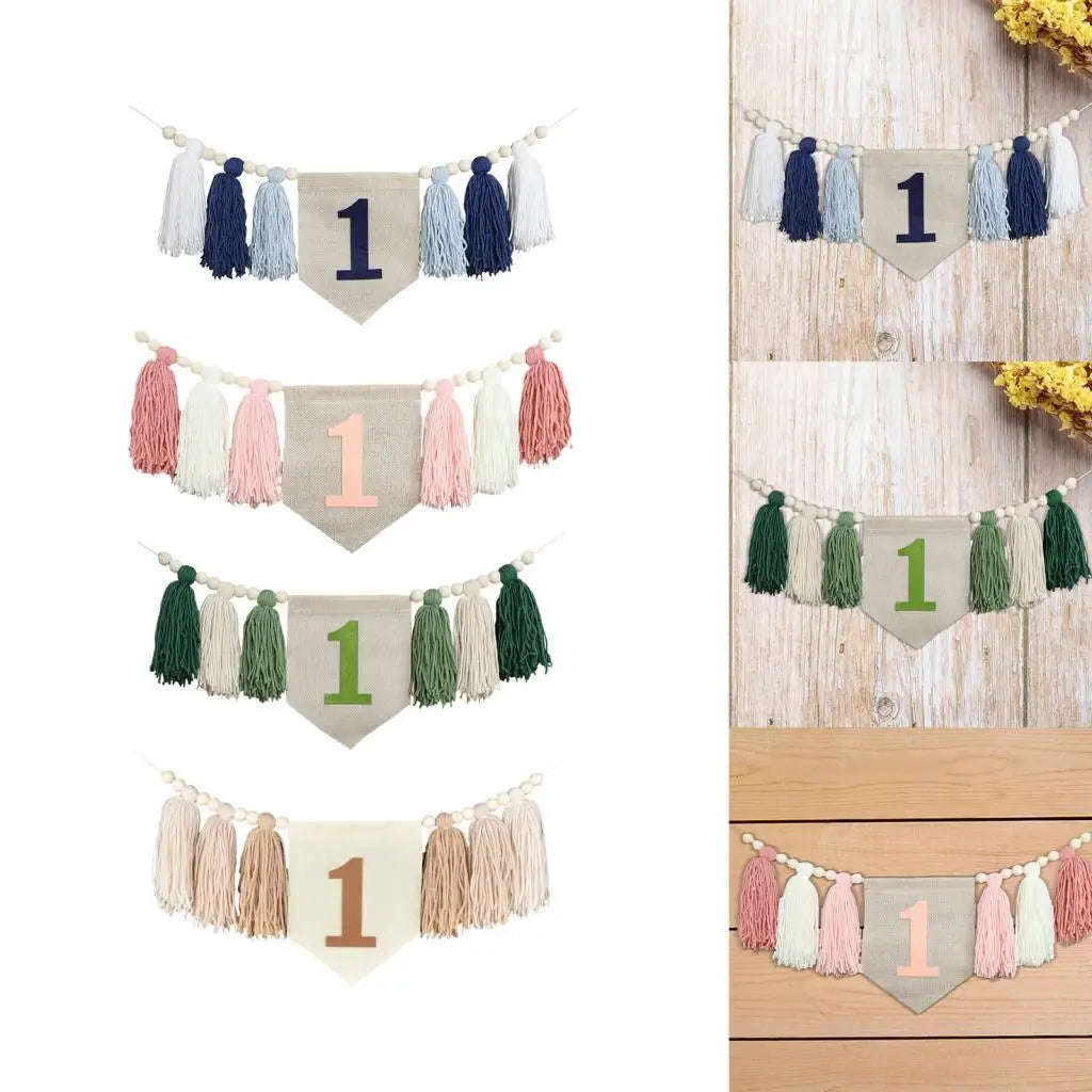 1ST Birthday High Chair Banner Birthday Baby Tassel Garland Photo Prop Boho Wood Zpaxo