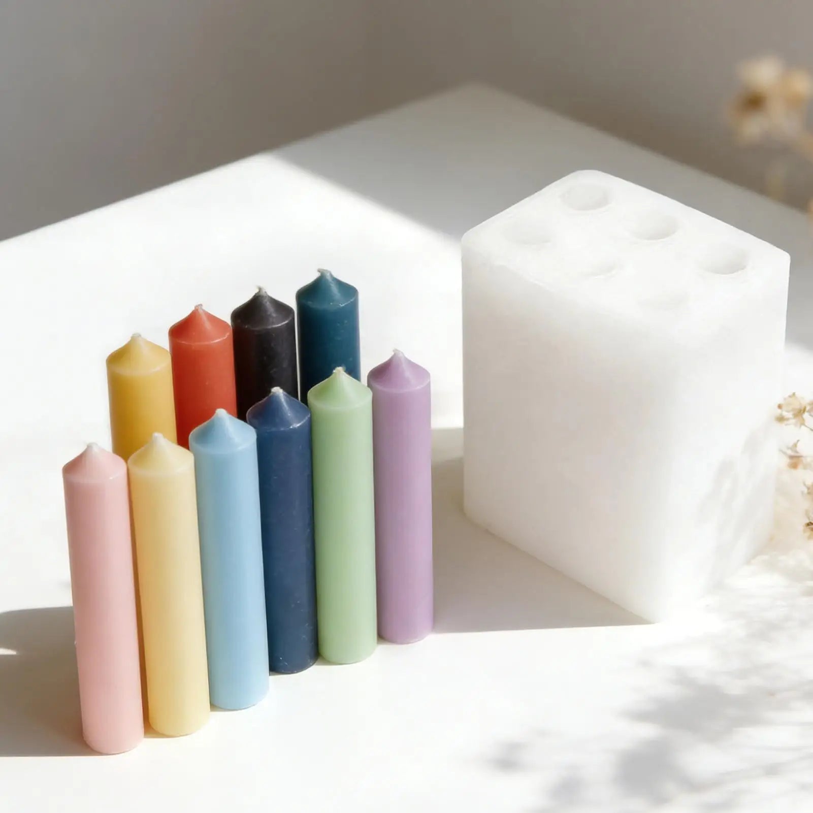 6 Cavity Long Taper Candle Making Molds Silicone Easy Release DIY