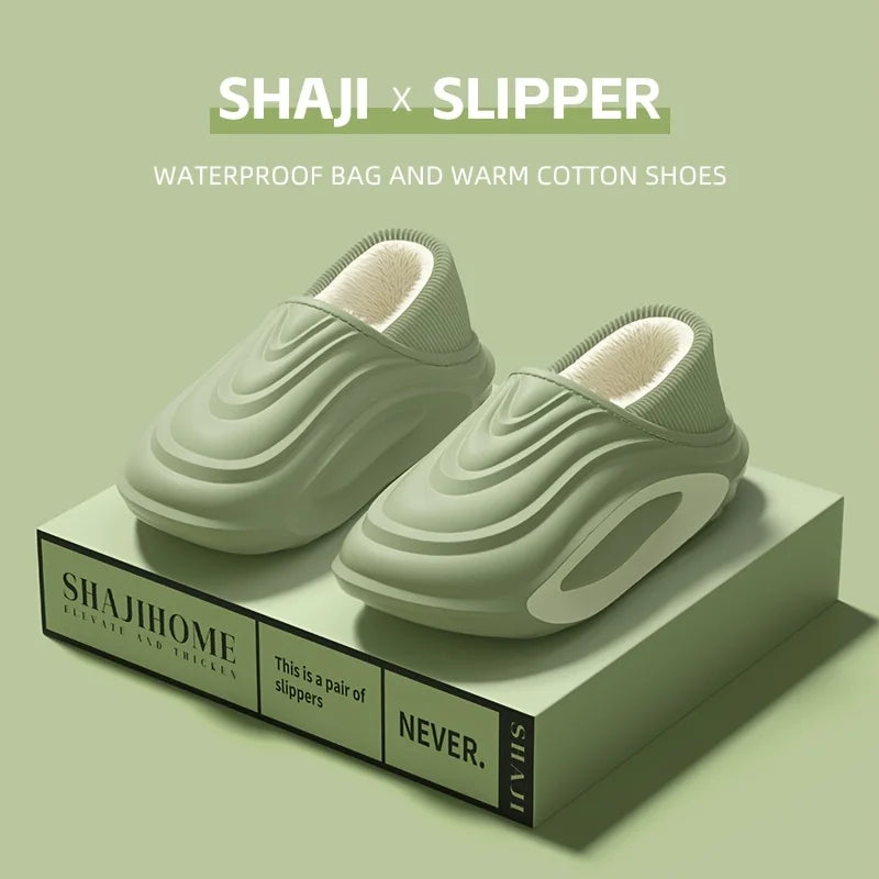 Winter Thickened Slip Resistant Lined Slippers Lightweight EVA Indoor Zpaxo Olive green 36-37
