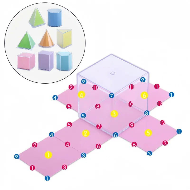 8Pcs Montessori Math Transparent 3D Geometry Building Block Learning Toy Teaching Aids 3D Spatial Thinking Sensory Puzzle Toys Zpaxo