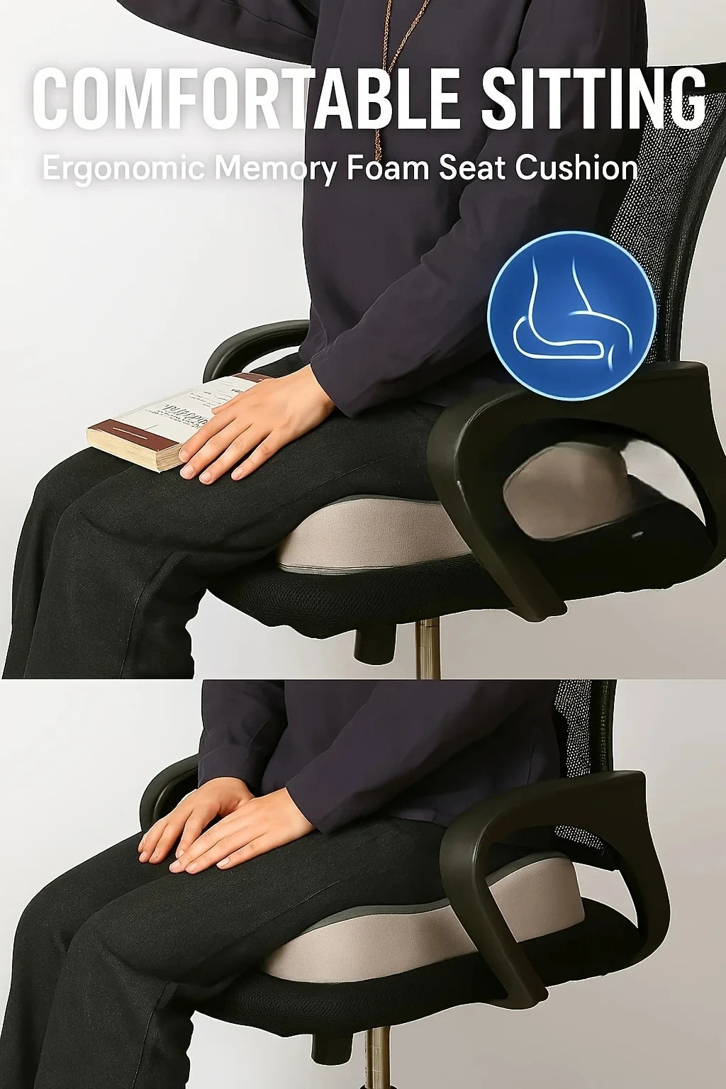 1pc Memory Foam Seat Cushion - 3D Ergonomic Support| Light Green & Grey, Washable Polyester, Car/Office Essentials Home Zpaxo