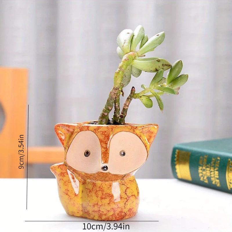 Ceramic Fox Plant Pot Micro Cute Mini Potted Succulents Small Flower