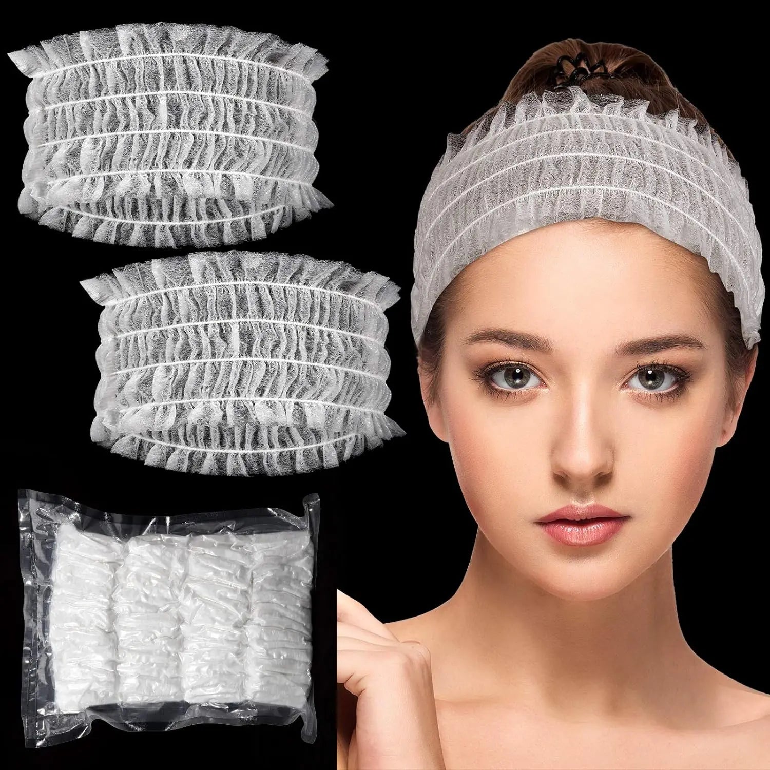 100Pcs Disposable Headbands for Women Spa Facial Disposable Hairband Non-woven Fabric Headband for Makeup Travel Skin Care Soft Zpaxo WHITE 100pcs