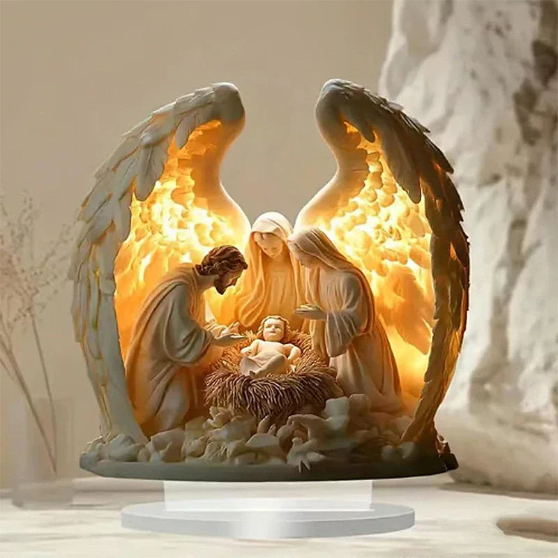 Acrylic Traditional Religious Art Desktop Sacred Heart Of Jesus Angel With Base Zpaxo