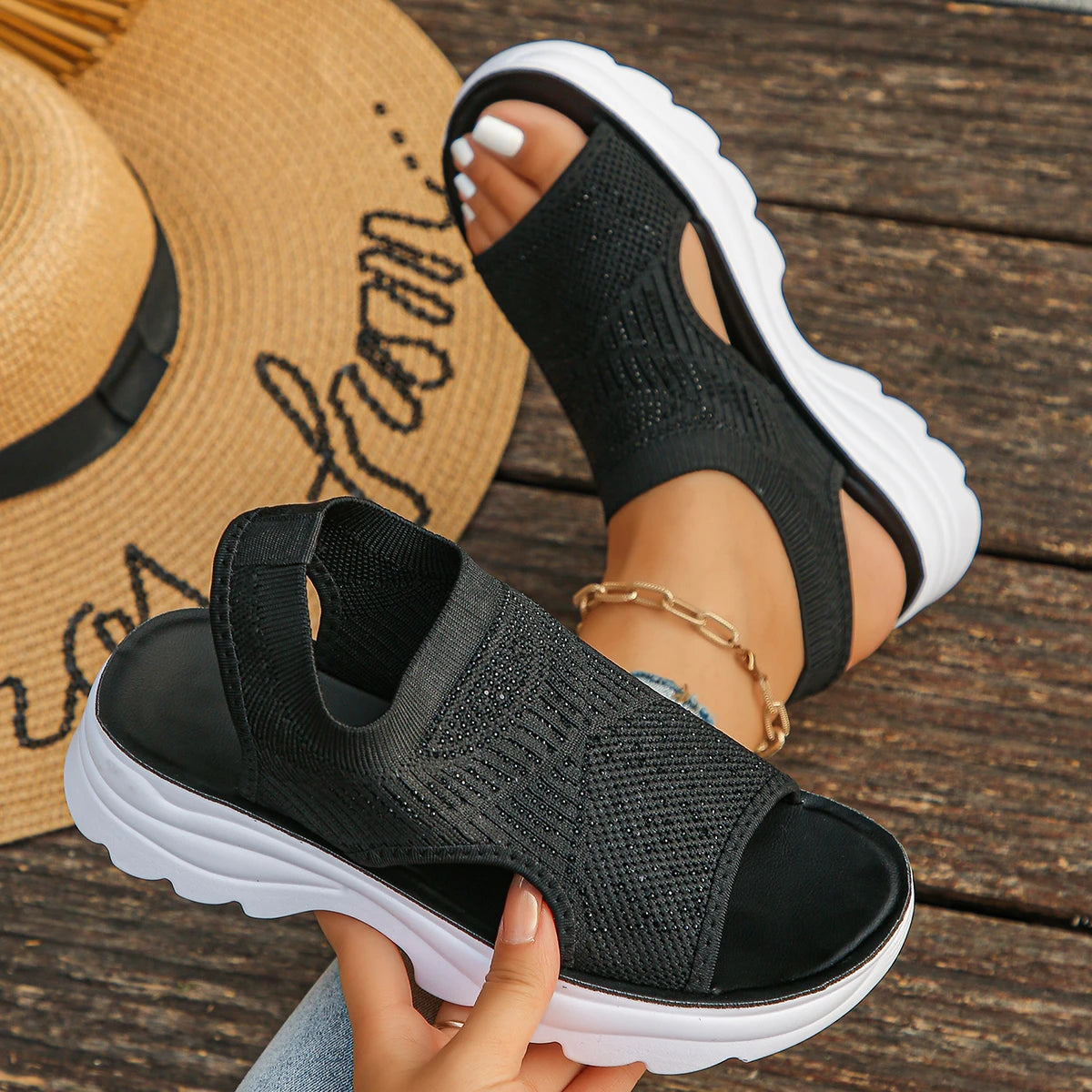 Women Sandals Lightweight Beach Wedge Shoes Women Summer Comfort Casual Sport Sandals Women Platform Roman Plus Size Sandals Zpaxo black 38