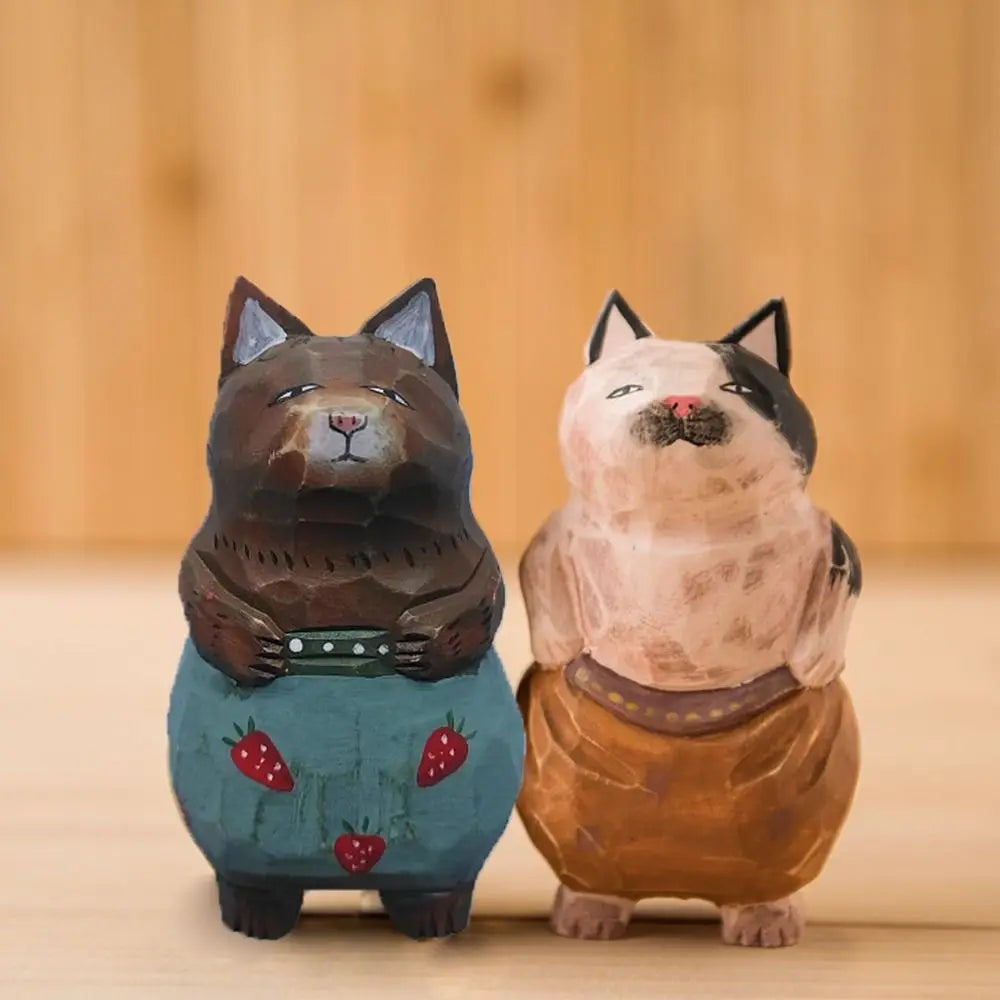 Cute Wood Carving Cat Ornament Small Simple Painted Cartoon Sculpture Zpaxo black cat