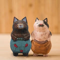 Cute Wood Carving Cat Ornament Small Simple Painted Cartoon Sculpture Zpaxo black cat