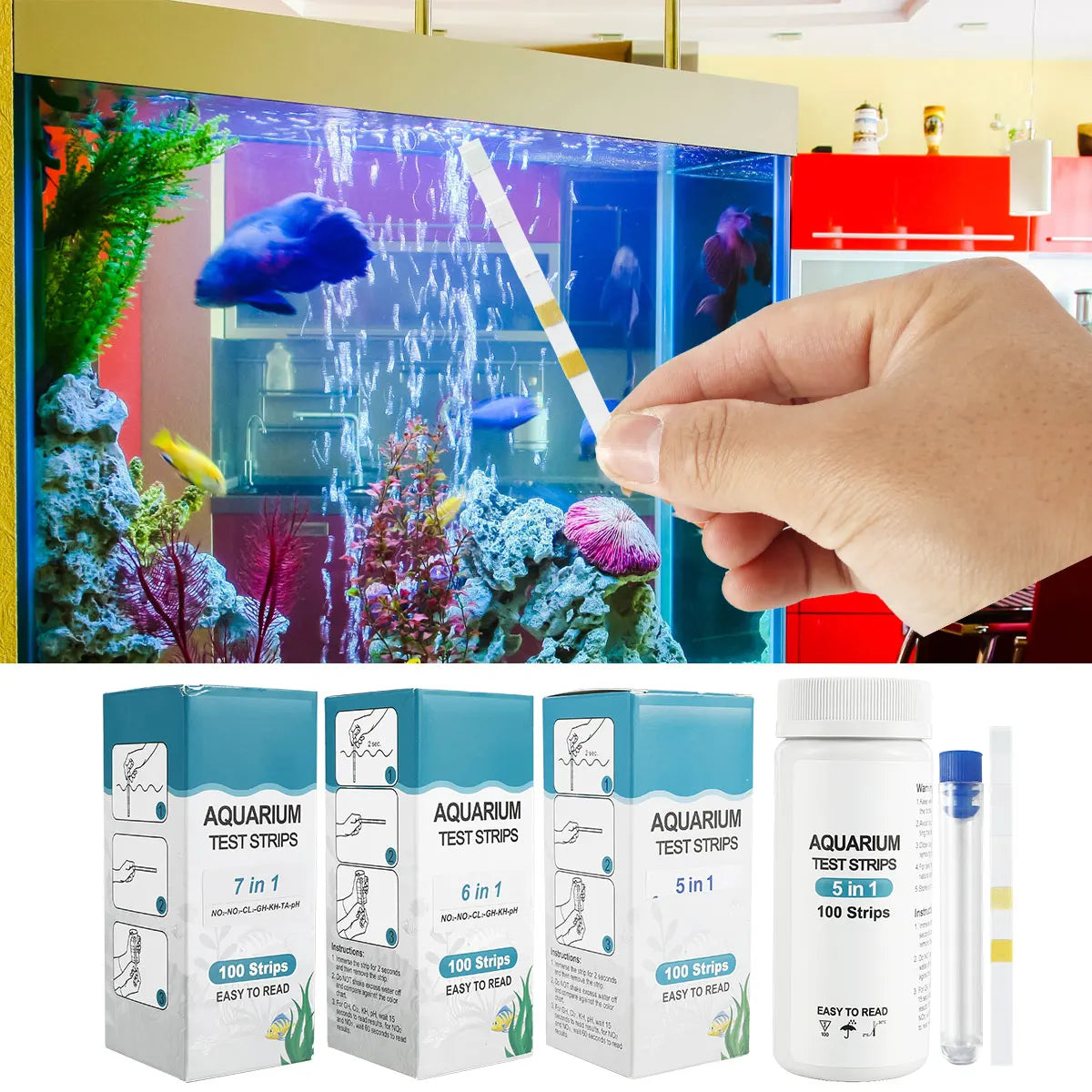 100pcs Aquarium Test Strips 7-IN-1/ 3-IN-1 Fish Tank Test Kit Freshwater Saltwater Aquarium Water Test to Detect pH Test Strips Zpaxo
