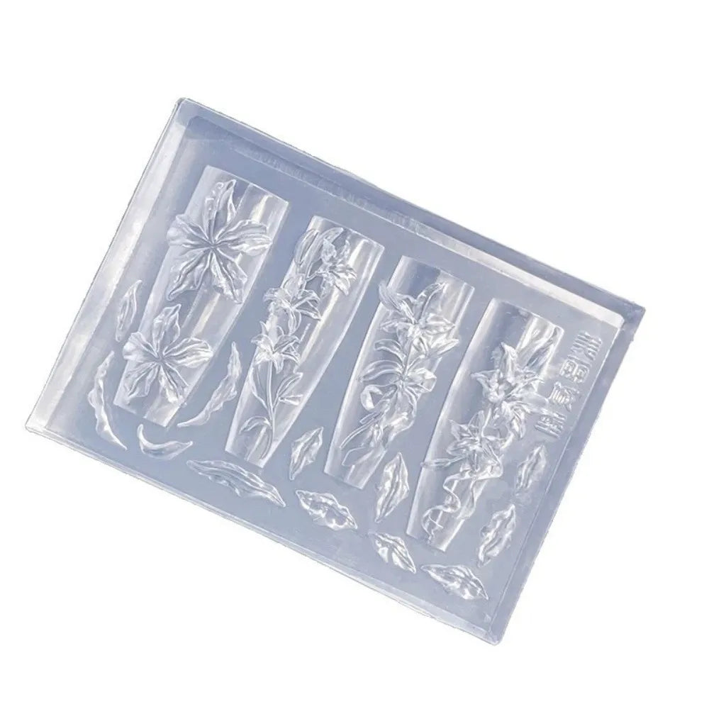 Clear Silicone Nail Carving Mold 3D Design 5-Petal Flower Art Molds Zpaxo
