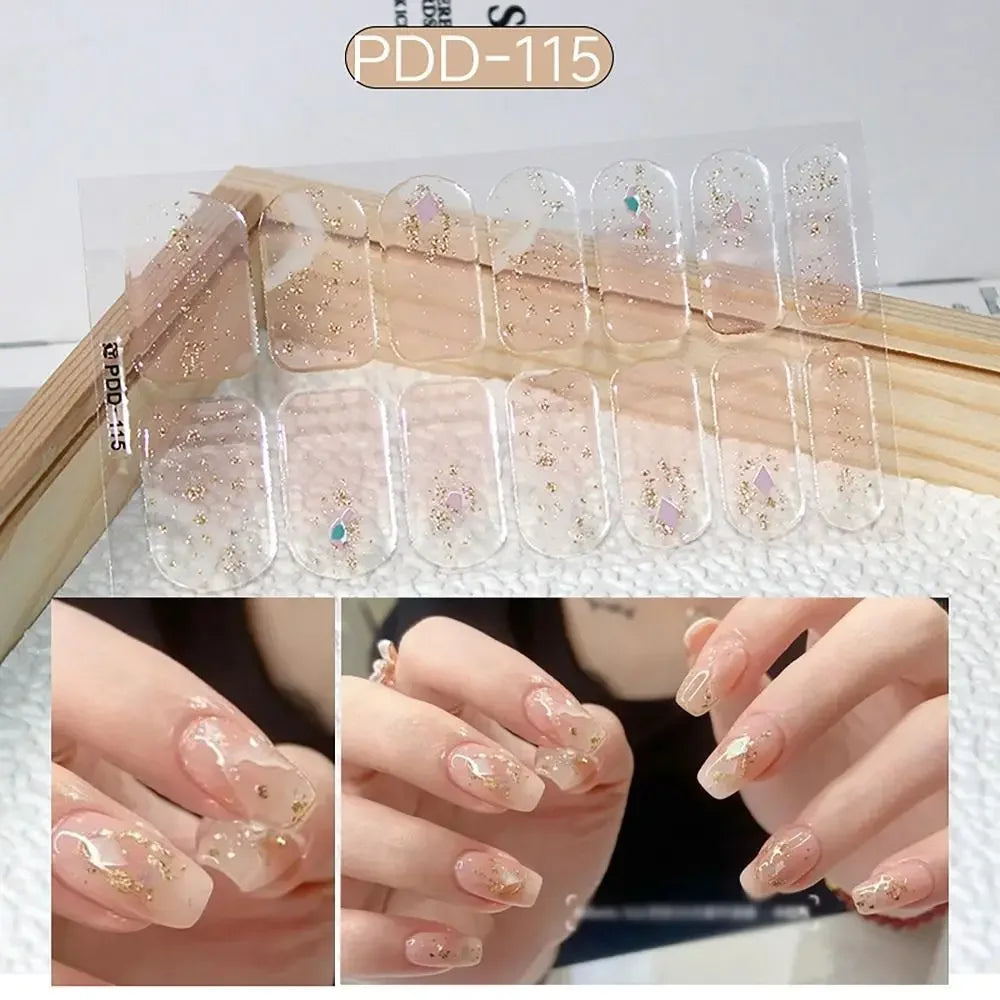 14Strips Gel Nail Stickers Full Cover Floristic Art Semi Cured Polish