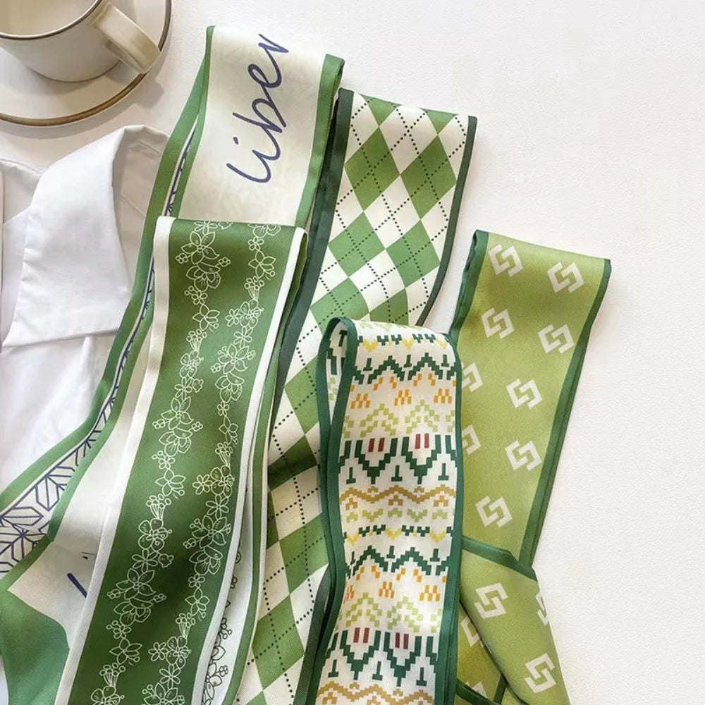 Women Narrow Thin Scarf Letters Print Long Ribbon Scarf Handle Bag Ribbons Multi-Function Decorative Neckerchief Hair Tie Band Zpaxo