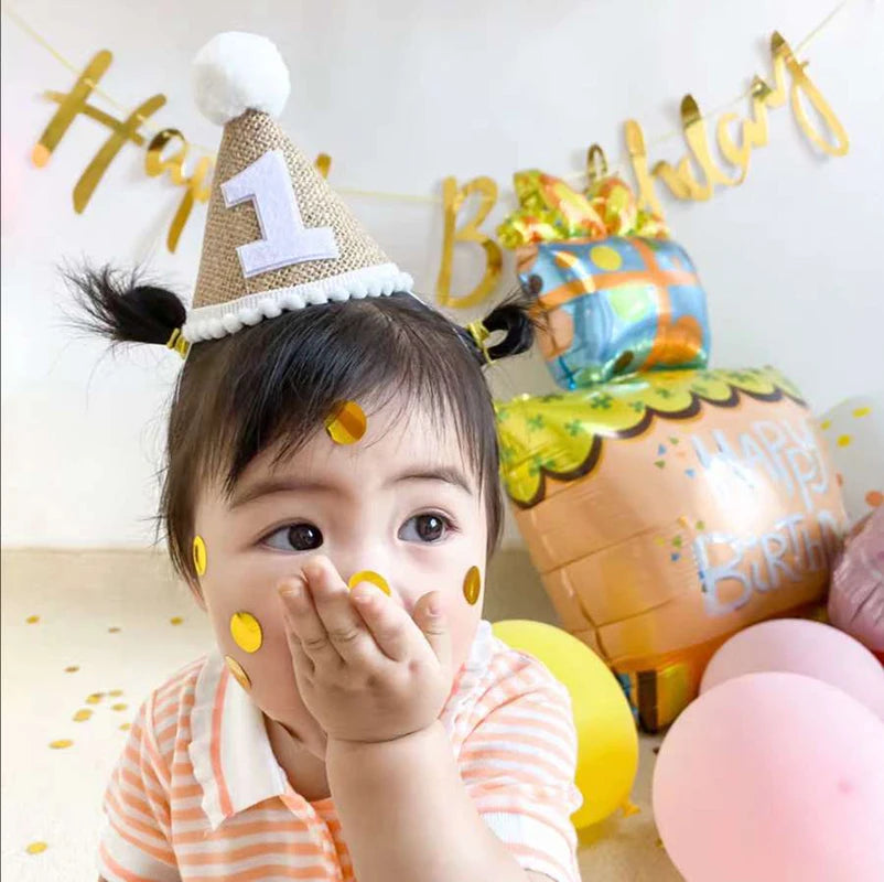 First Birthday Hat Crown Burlap Cap Kids Boy Girl Newborn 1st 2rd 3th