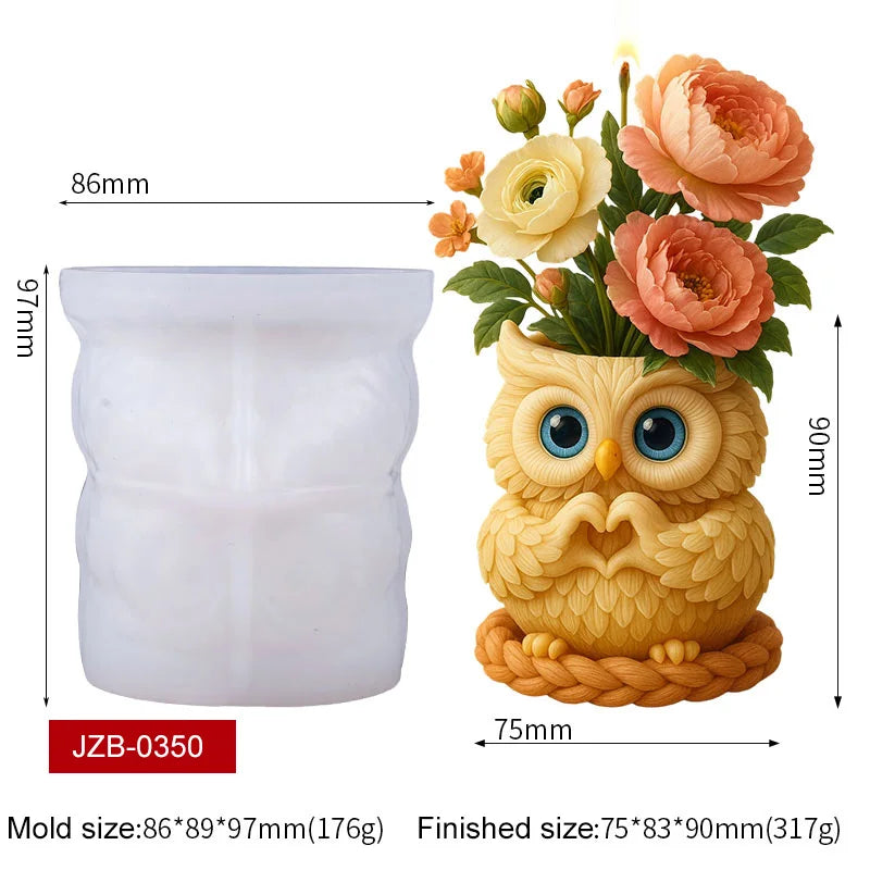 3D Animal Succulent Planter Pot Silicone Mold Squirrel Dog Cat Bear Owl Octopus Cement Flower Pot Candle Holder Pen Holder Mold Zpaxo Owl