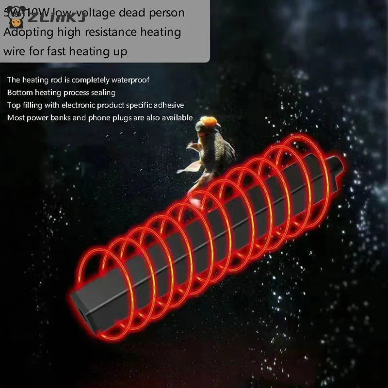 ▶1Pcs 5/10W Mini Aquarium Heater USB Charging For Small Fish Tank Heater Energy Saving Over Temperature Protection Accessories Zpaxo