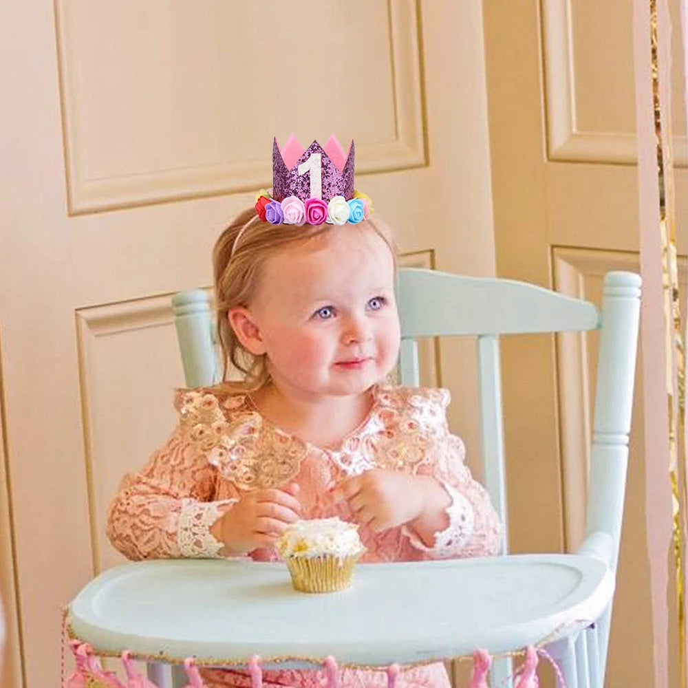 Baby Birthday Party Hat Crown 1 2 3 Year Girl Princess Headband Kids