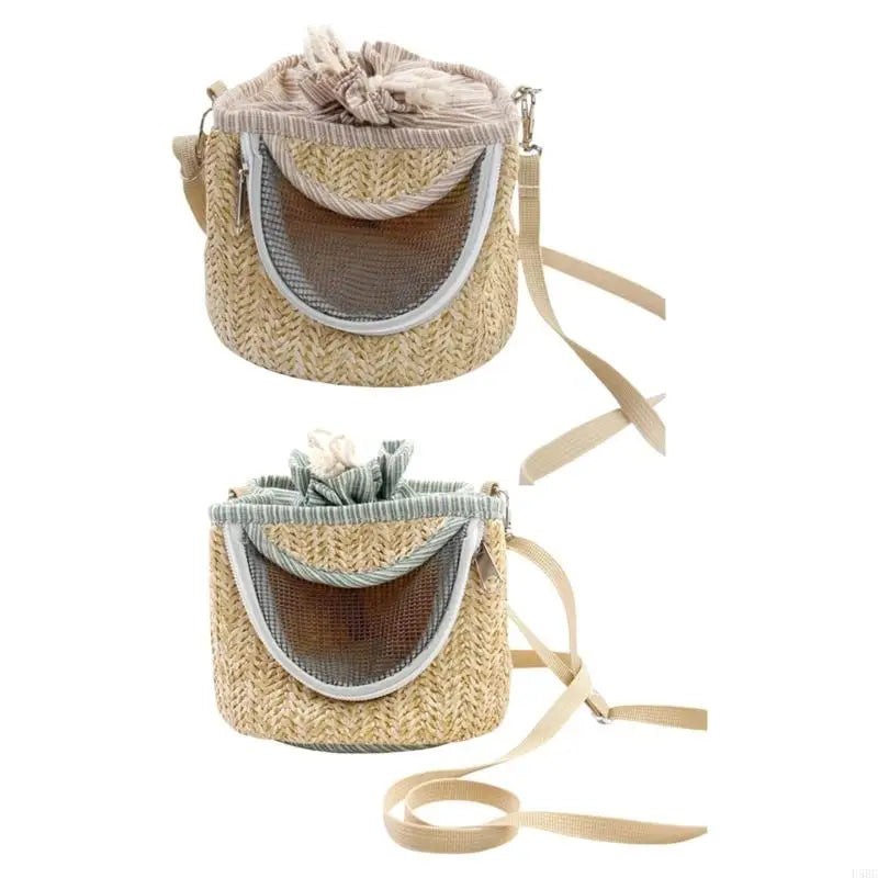 Ventilated Small Animal Carriers Bag Safety Zipperd Breathable Straw