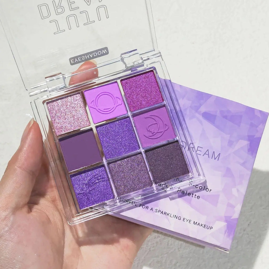 9-color purple and pink eyeshadow palette, long-lasting and waterproof, matte and shimmer finishes, smokey eye makeup palette. Zpaxo