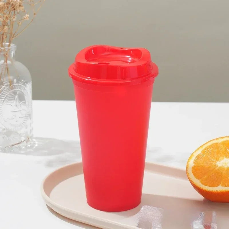 475ML Large Capacity Plastic Straw Cup for Birthday Parties Coffee Drinking Reusable Macaron Colored Straw Cup Takeaway New Zpaxo Red 16OZ