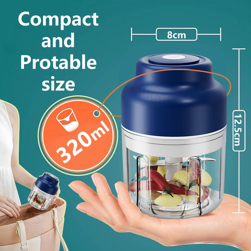 Electric Garlic Chopper Mini Portable Wireless Food USB Rechargeable