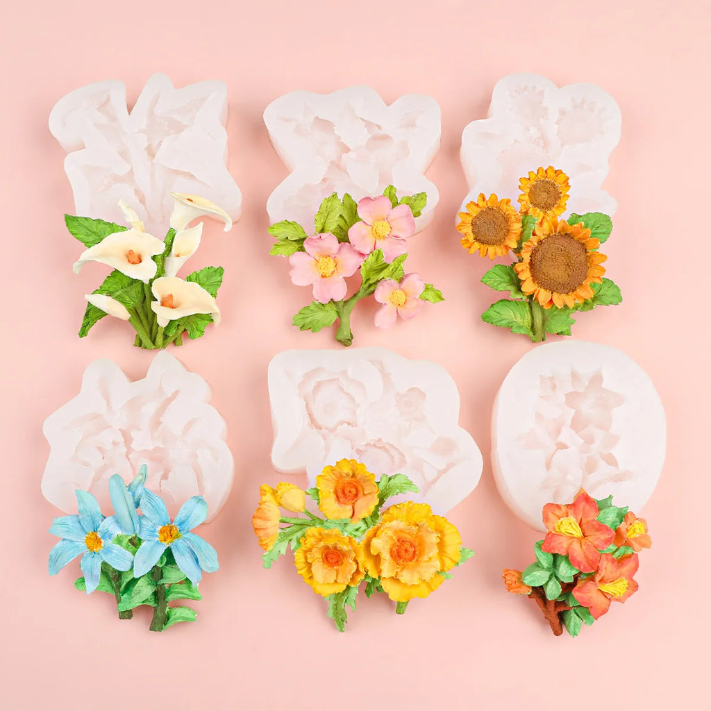Flower Silicone Mold Lily Sunflower Hibiscus Hydrangea Cake Decoration Fondnat Chocolate Cupcake Topper Candle Soap Polymer Mold Zpaxo