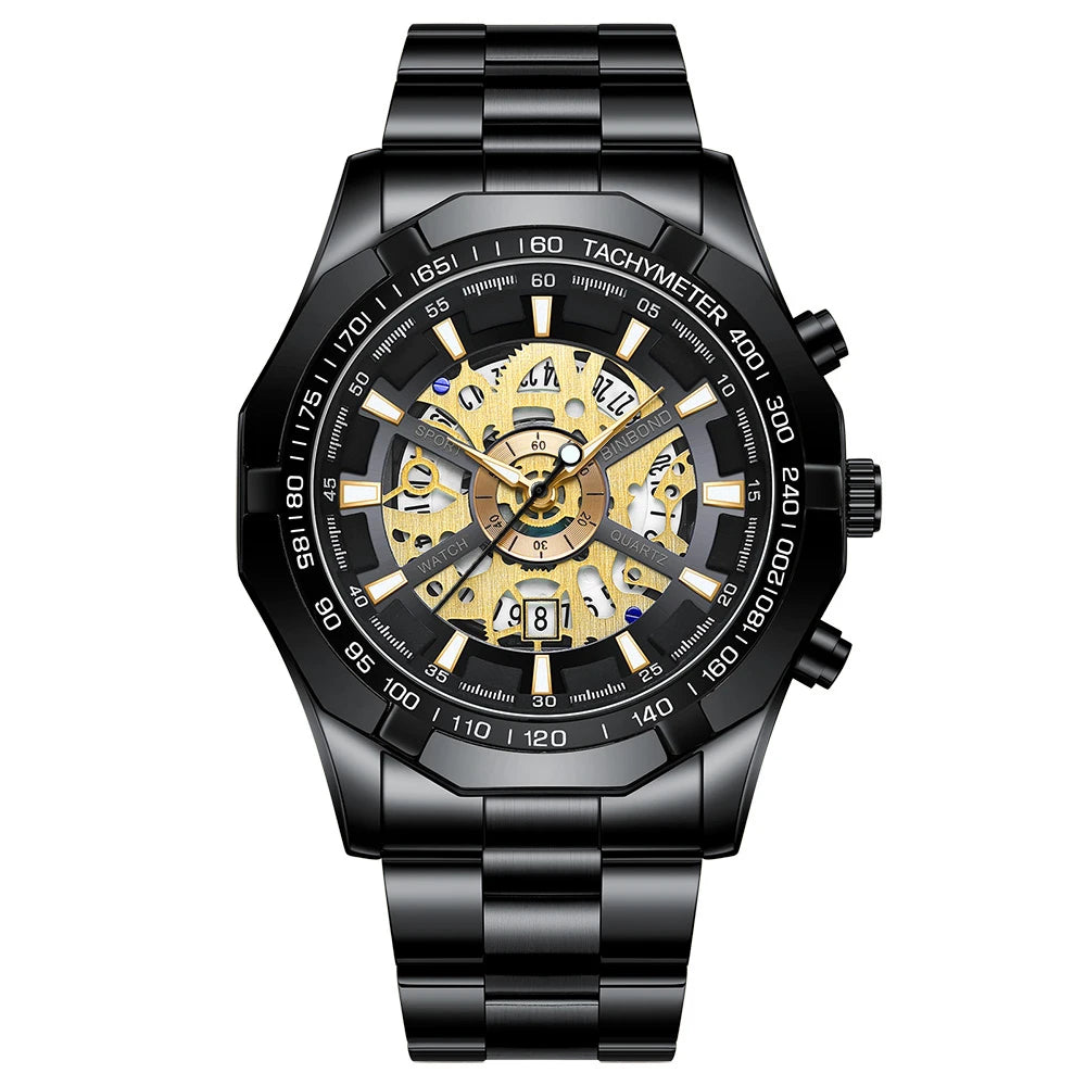 BINBONG Business Men's Watches Waterproof Calendar Luminous Fashion Quartz Watch For Man Stainless Steel Male Clock Reloj Hombre Zpaxo Black Gold