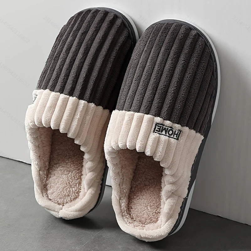 Winter Warm Fur Slippers Men Women Couples House Non Slip Soft Shoes