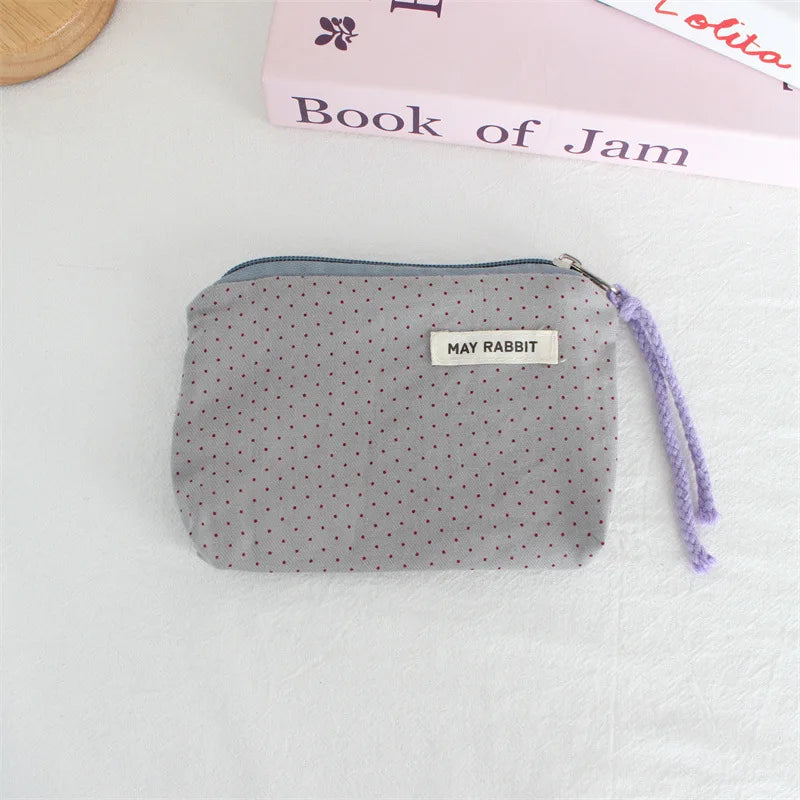 Korean Canvas Coin Purse – Polka Dot & Heart Mini Zipper Pouch Canvas Coin Purse Zpaxo C