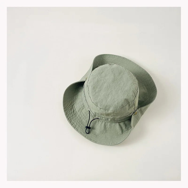 Big brimmed children's fisherman hat men's and women's breathable sun protection outdoor camping fishing western cowboy hat Zpaxo green