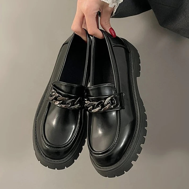 Spring PU Leather Women's Shoes British Slip-on Platform Mary Jane