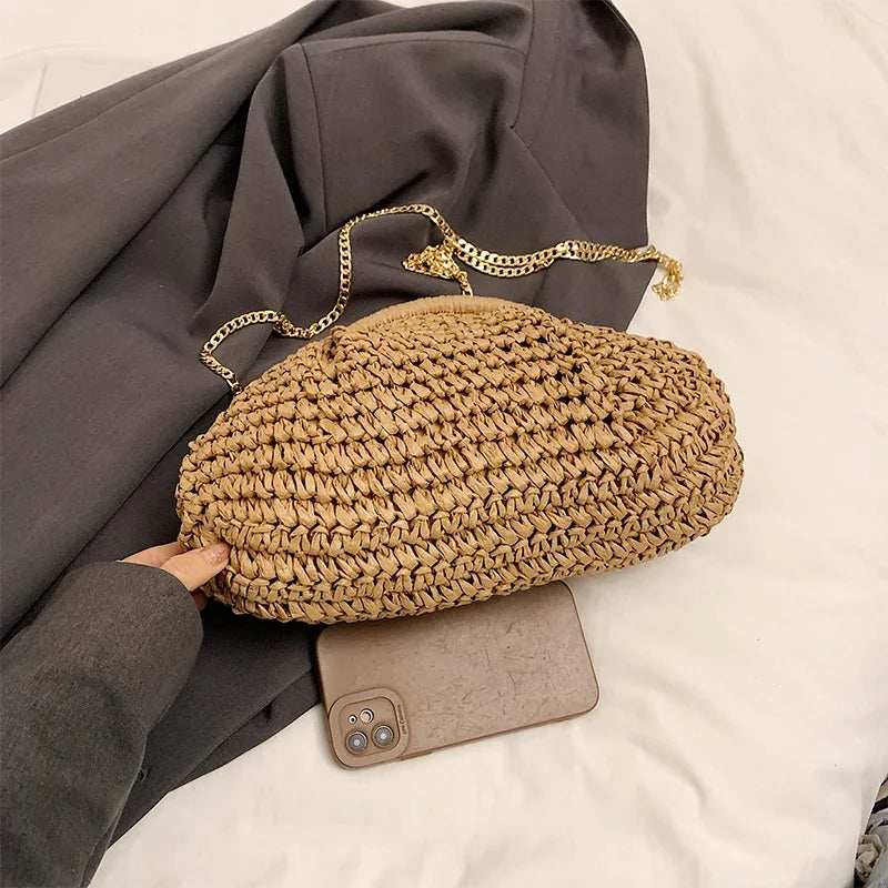 Summer New Straw Weaving Crossbody Bag Fashionable and Casual Shell Bag Women's Shoulder Bag with Excellent Texture Zpaxo