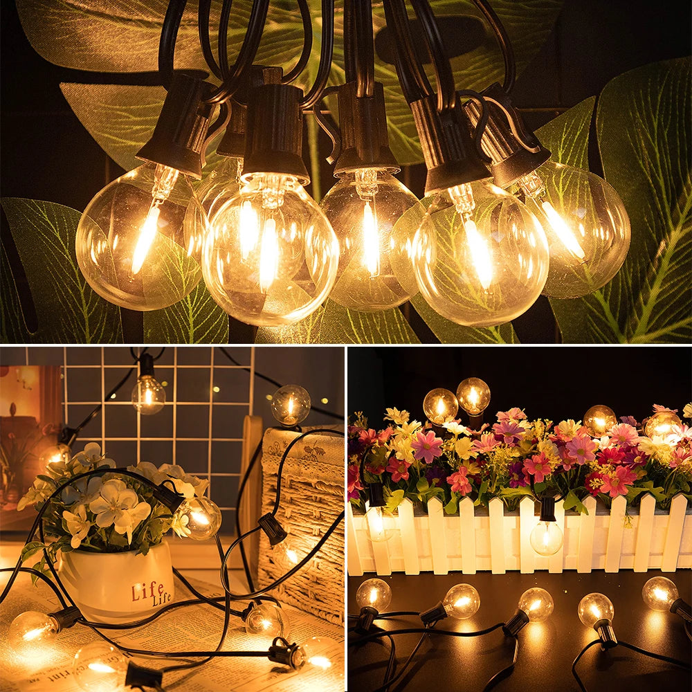 LED Indoor G40 String Light 220V EU Plug Shatterproof Light Bulb 7.6M-30M Length E12 Base LED G40 String Light for Holiday Party Zpaxo