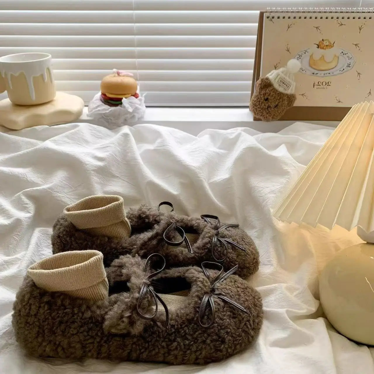 Women Snow Boots with Strap Warm Rabbit Fur Plush Lined Ankle Boots Shearling Ballet Flats Crystal Buckle Mary Jane Flat Shoes Zpaxo Brown 37