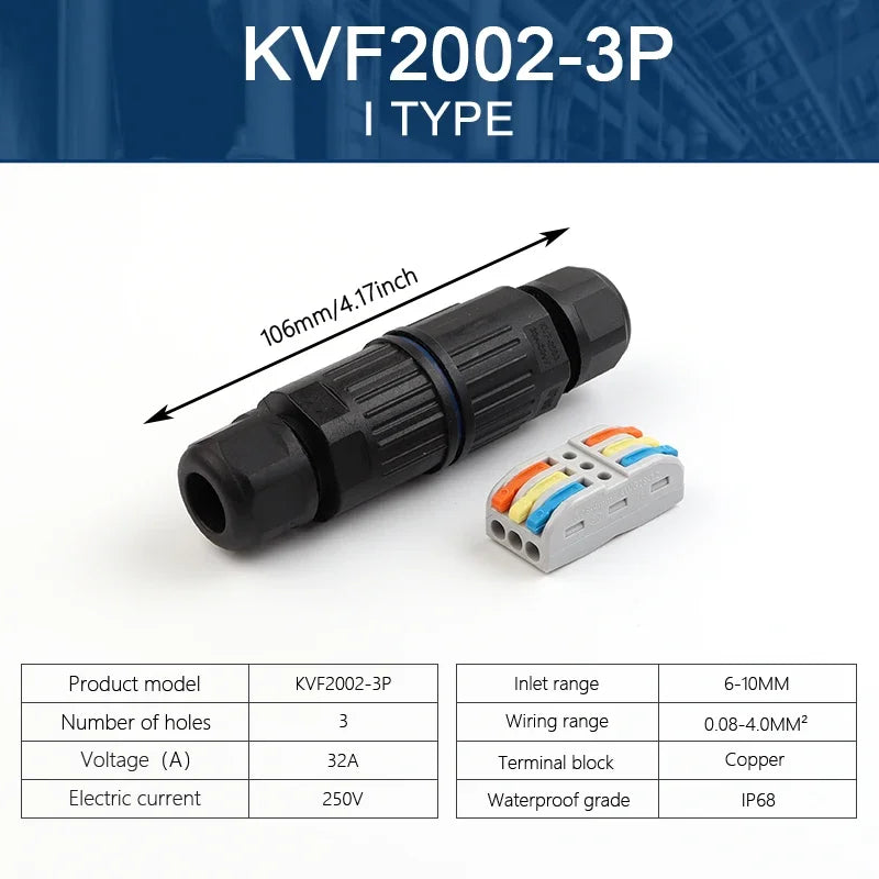 IP68 Waterproof Cable Connector Quick Connection 2 in 2 out 3 in 3 out 2/3 Pin Electrical Terminal Adapter Wire Connector Zpaxo KVF2002-3P