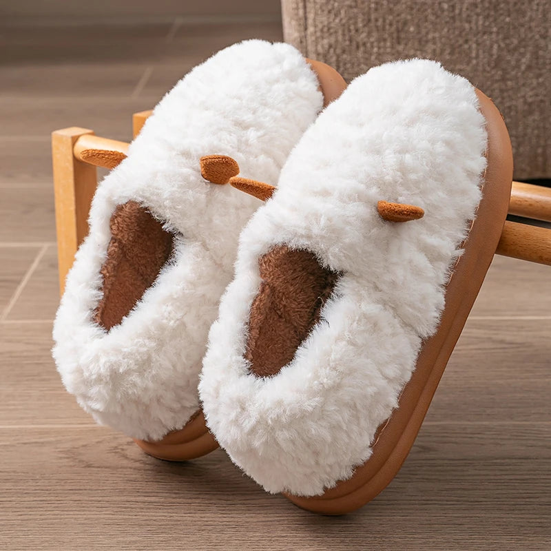 Women's Slippers Home Fluffy Warm Anti-slip Woman Shoes Bag Heel Zpaxo white 36-37