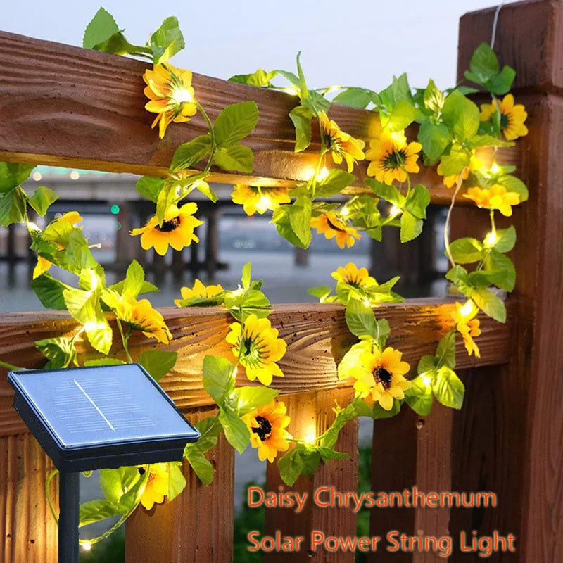 Chrysanthemum Solar Lights Hanging Vine Garland Lamp Home Garden Zpaxo