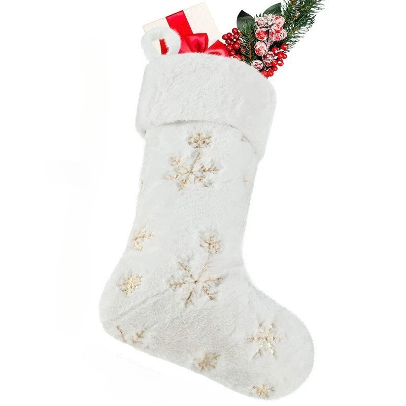 Christmas Stocking Decoration Gold Silver Sequins Long Plush Bag
