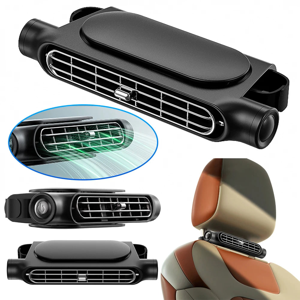 Car Headrest Cooling Air Fan 3 Speeds Adjustable Interior Rear Cooler