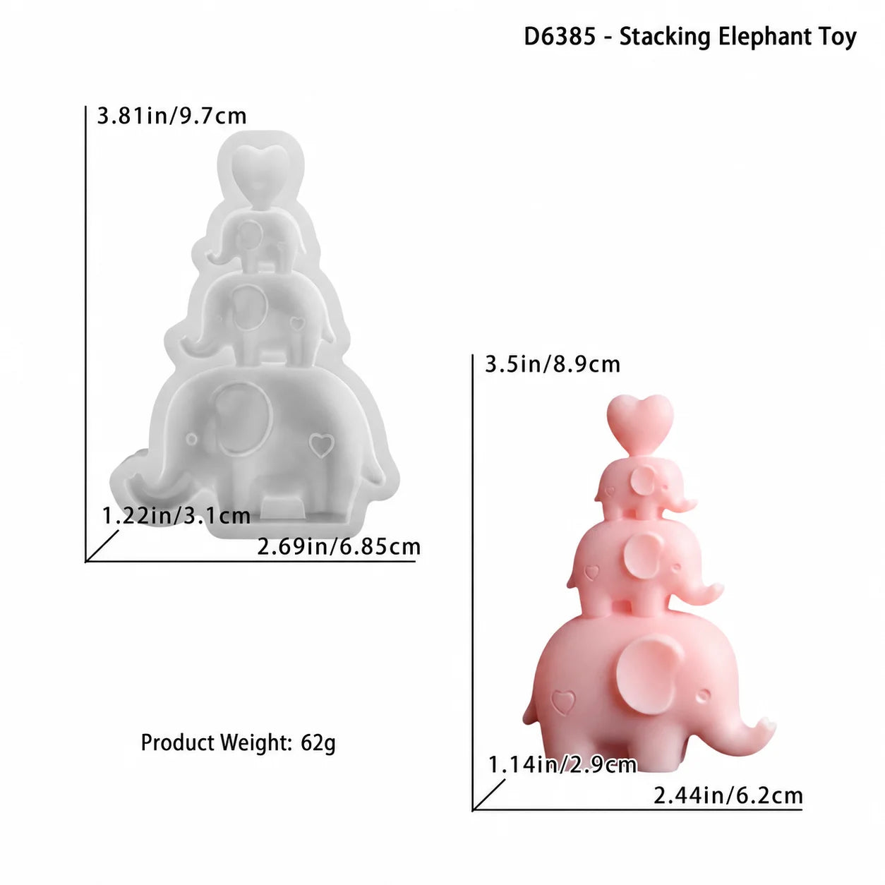 3-Tier Stacking Elephant Silicone Mold – Candle & Resin DIY