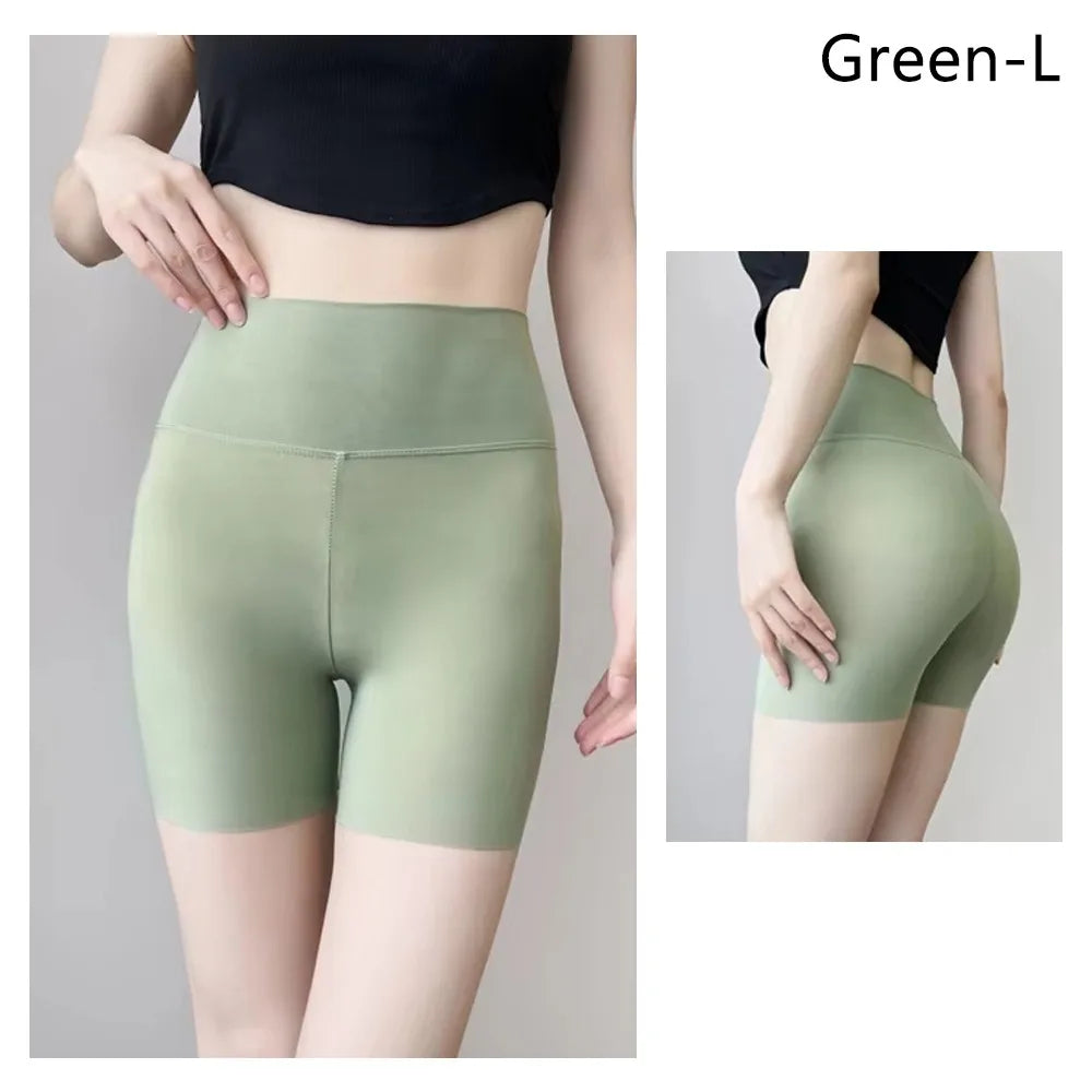 1Pcs Nylon Knitted Safety Shorts Butt Lifting Three-Quarter Length High Waist Pants Thin Sexy Shark Short Bottoming Pants Zpaxo Green L