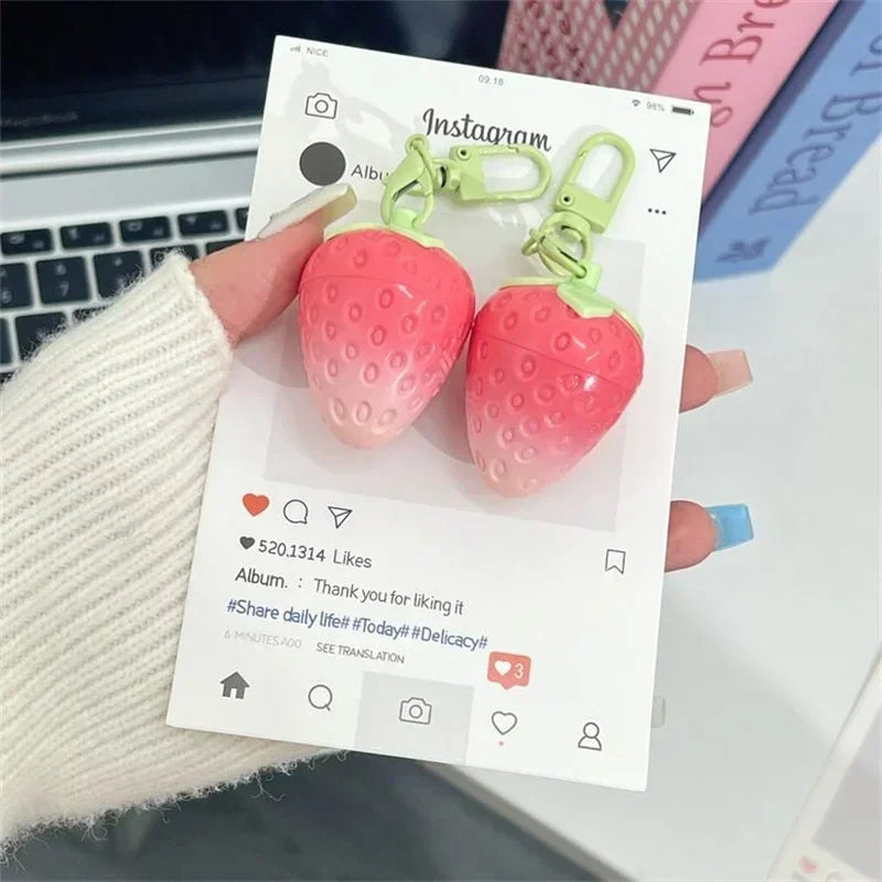 Strawberry Keychain Warming Moisturizing Lip Balm Fruity Pink Color-changing Lipstick Anti-drying Hydration Lip stick Lip Care Zpaxo