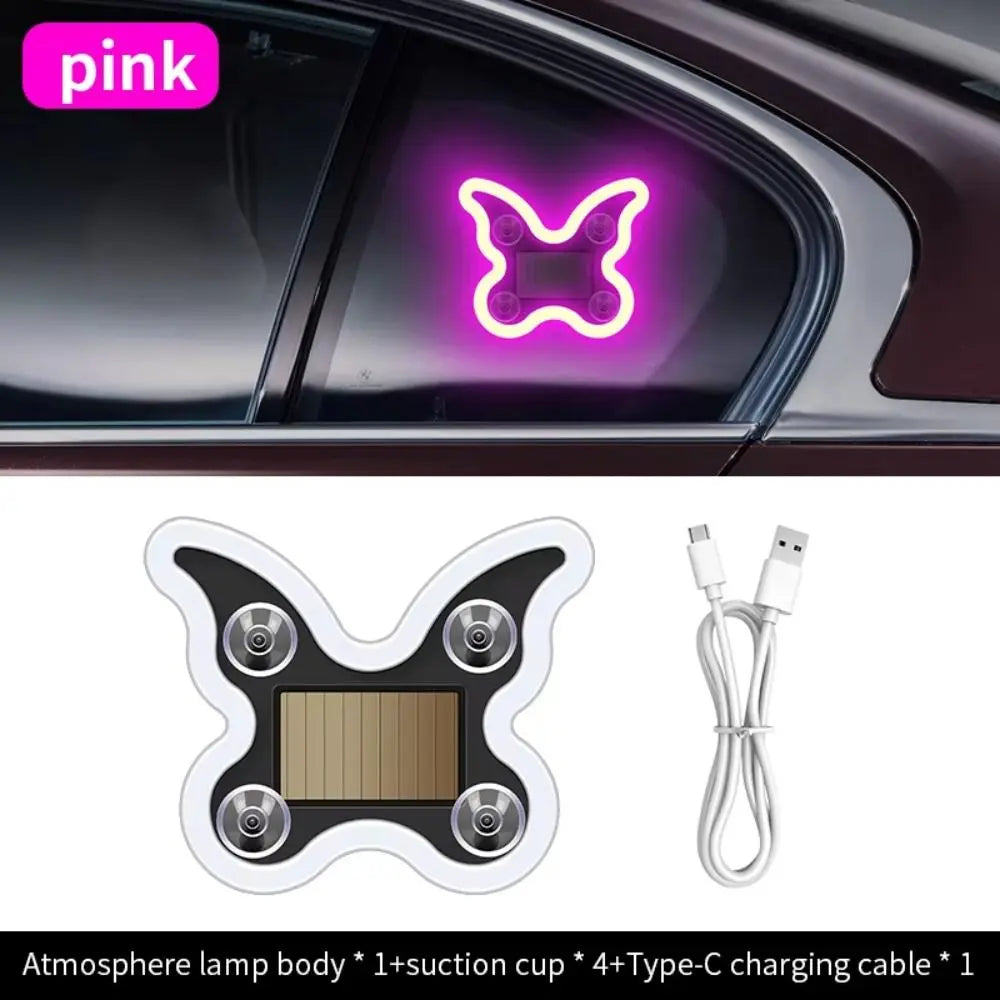 Wireless Car Solar LED Light Butterfly Shaped Suction Cup Ambient Zpaxo
