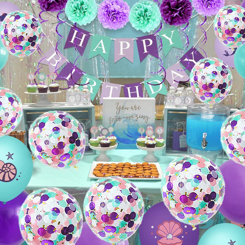 Mermaid Theme Latex Confetti Balloons Party Decoration Globos Girl